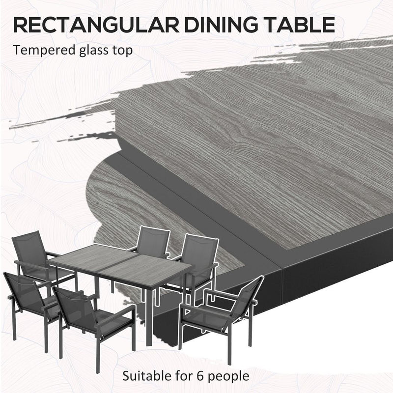 Outsunny 7 Piece Garden Dining Set, Outdoor Table and 6 Chairs, Grey