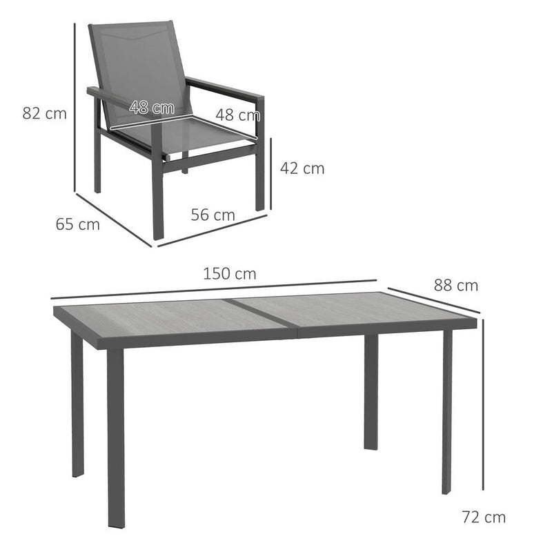 Outsunny 7 Piece Garden Dining Set, Outdoor Table and 6 Chairs, Grey