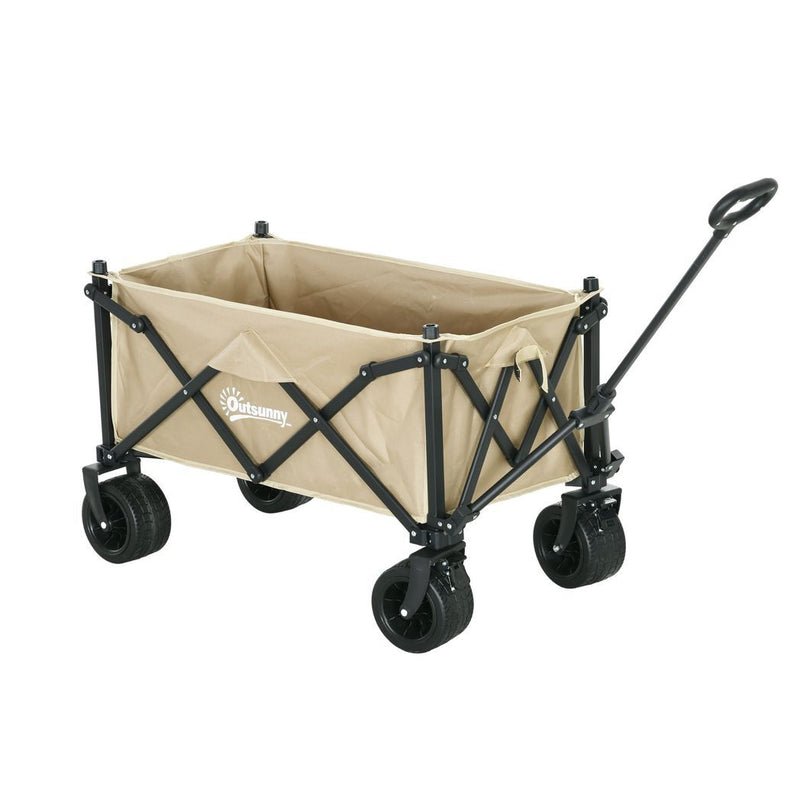 Outsunny Foldable Garden Cart, Outdoor Utility Wagon with Carry Bag, Khaki