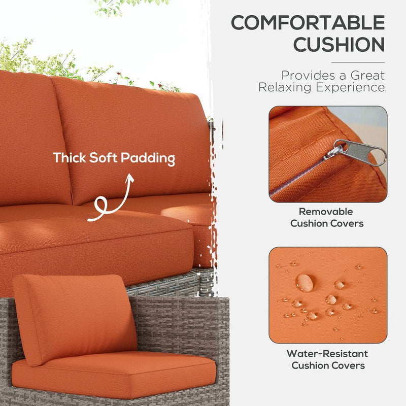 Outsunny 8pc Outdoor Patio Furniture Set Weather Wicker Rattan Sofa Chair Orange