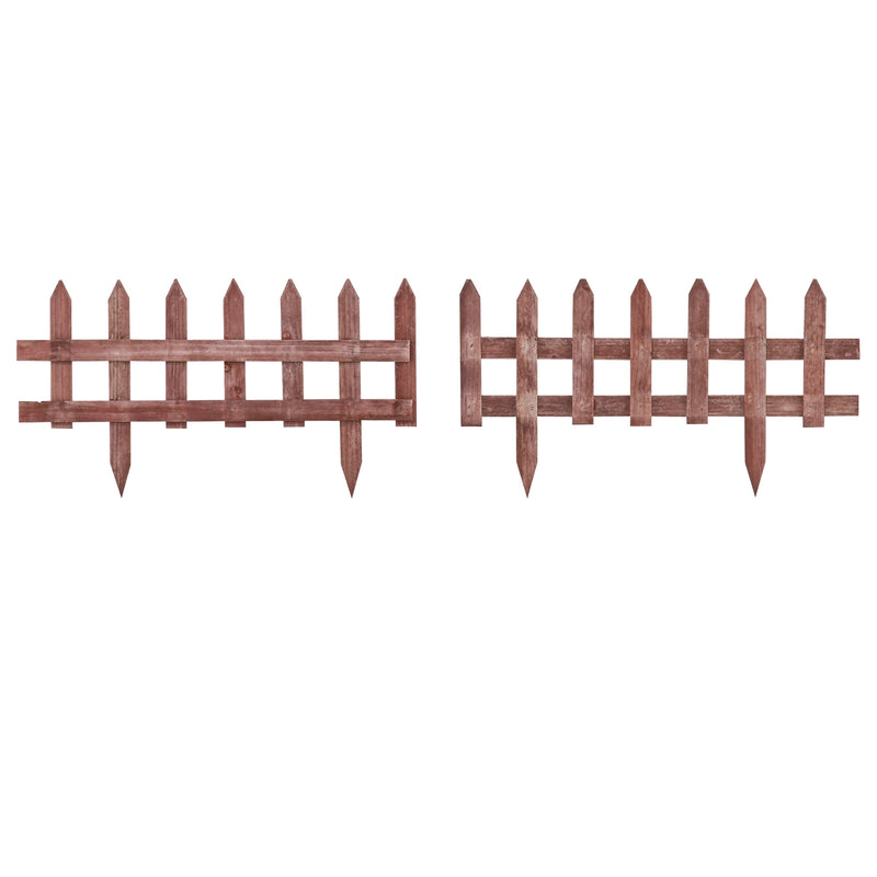 Outsunny Pack of 12 Wooden Plant Border Fence Garden Fixed Picket Fence Brown