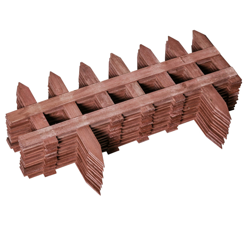 Outsunny Pack of 12 Wooden Plant Border Fence Garden Fixed Picket Fence Brown