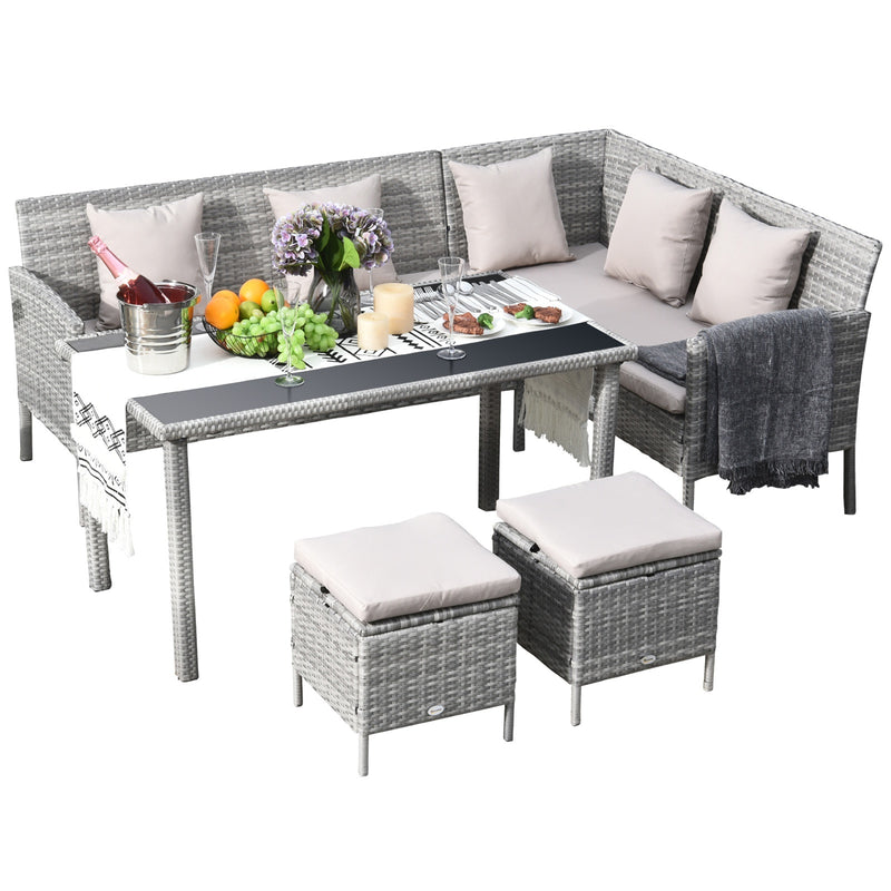 5 Pcs  Rattan Wicker Furniture Patio Dining Table Stool Chaise Lounge Set