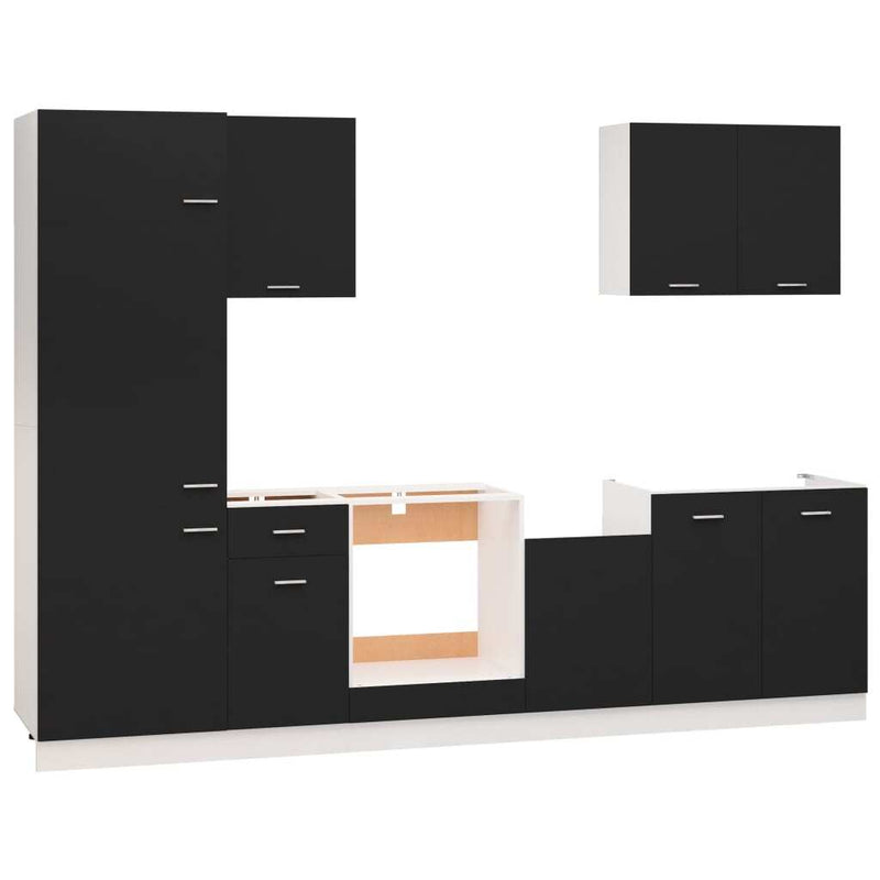 7 Piece Kitchen Cabinet Set Black Engineered Wood