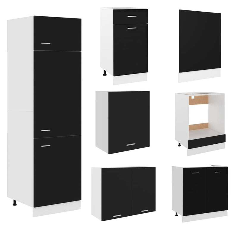 7 Piece Kitchen Cabinet Set Black Engineered Wood