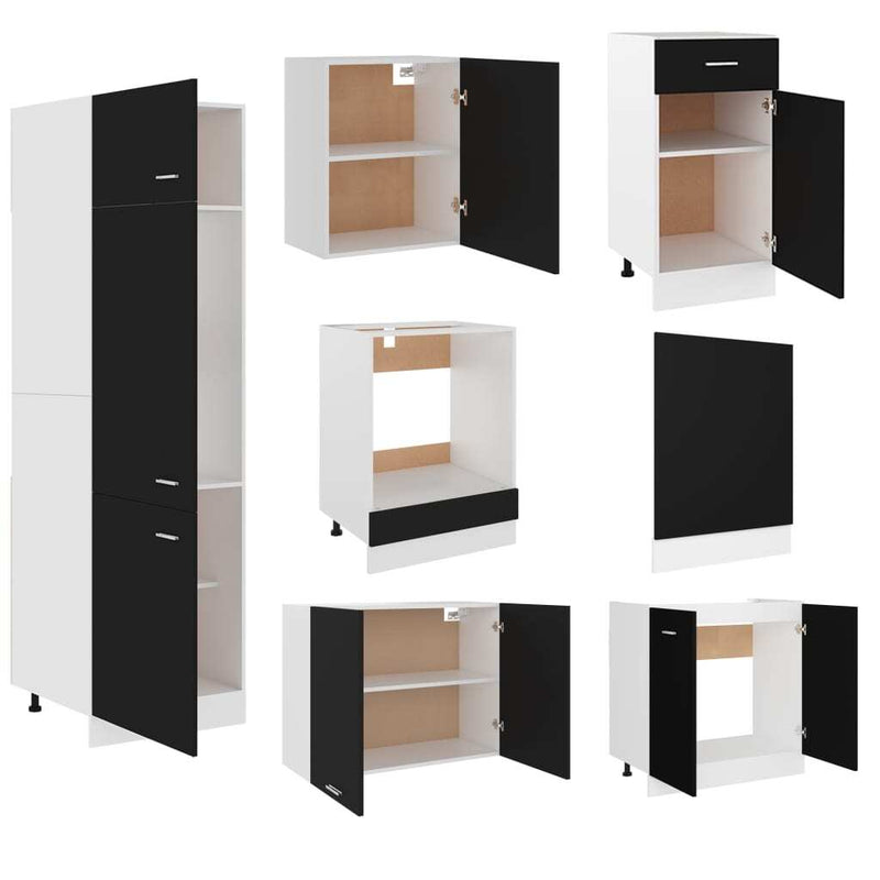 7 Piece Kitchen Cabinet Set Black Engineered Wood