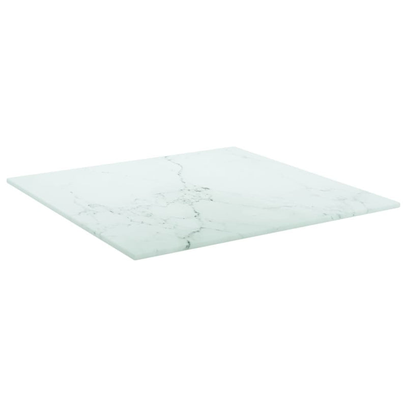 Table Top White 40x40 cm 6 mm Tempered Glass with Marble Design