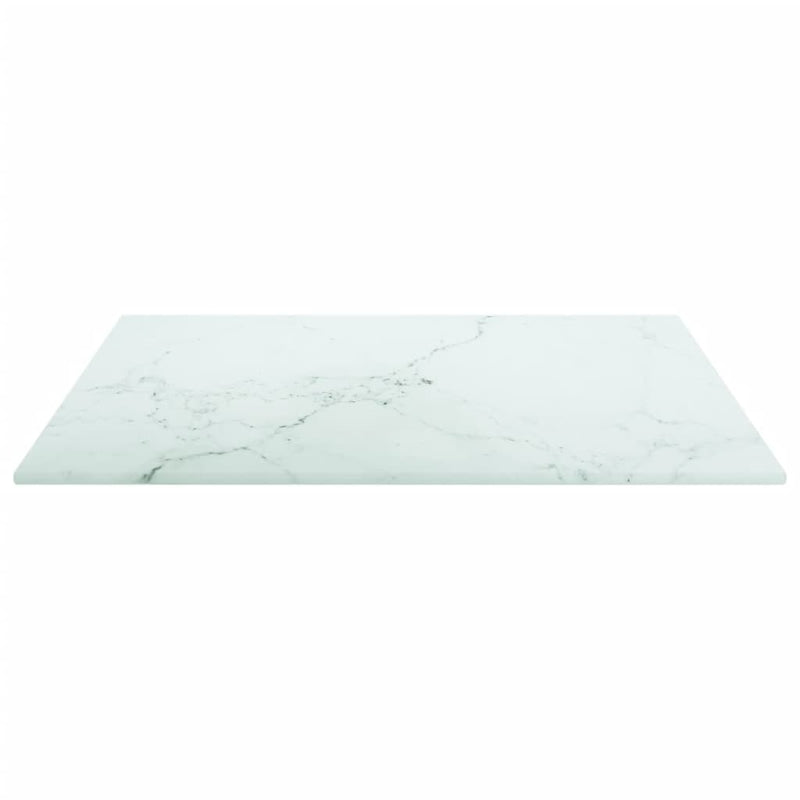 Table Top White 40x40 cm 6 mm Tempered Glass with Marble Design