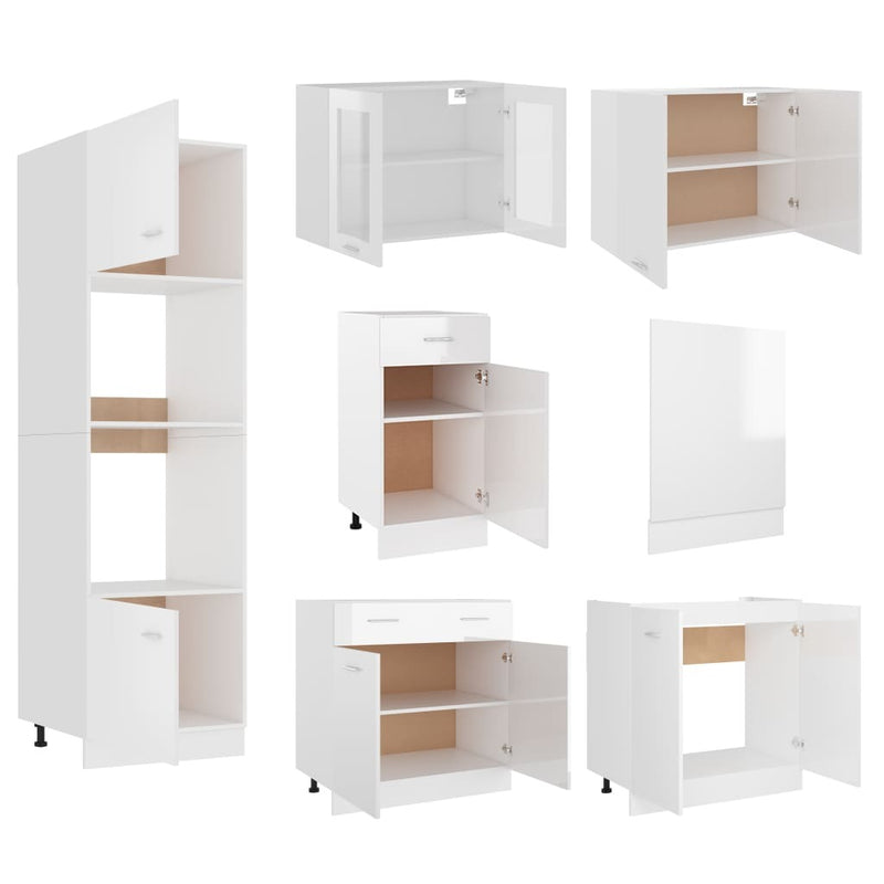 7 Piece Kitchen Cabinet Set High Gloss White Engineered Wood