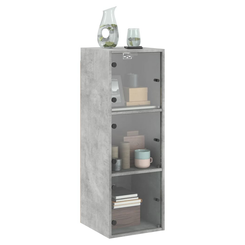 Wall Cabinet with Glass Doors Concrete Grey 35x37x100 cm