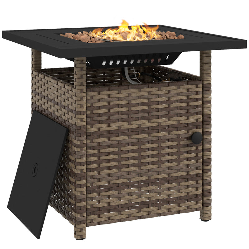 Outsunny 50,000 BTU Rattan Fire Pits for Garden, Propane Fire Pit Table, Brown