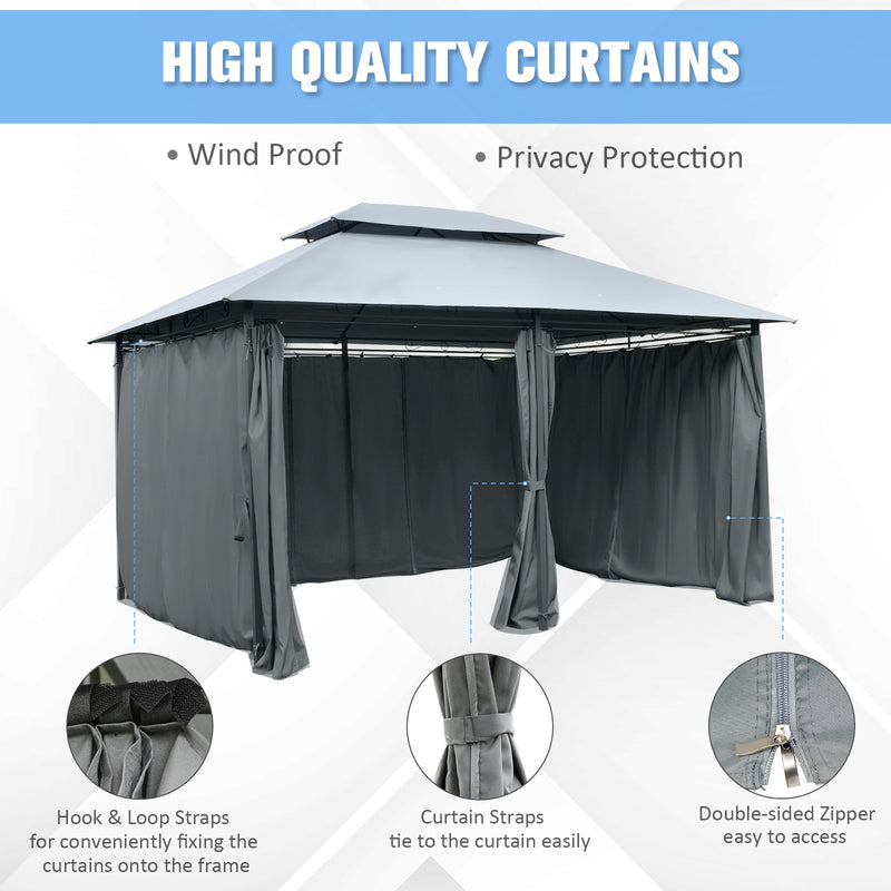 3 x 4m Outdoor 2-Tier Steel Frame Gazebo with Curtains Outdoor Backyard