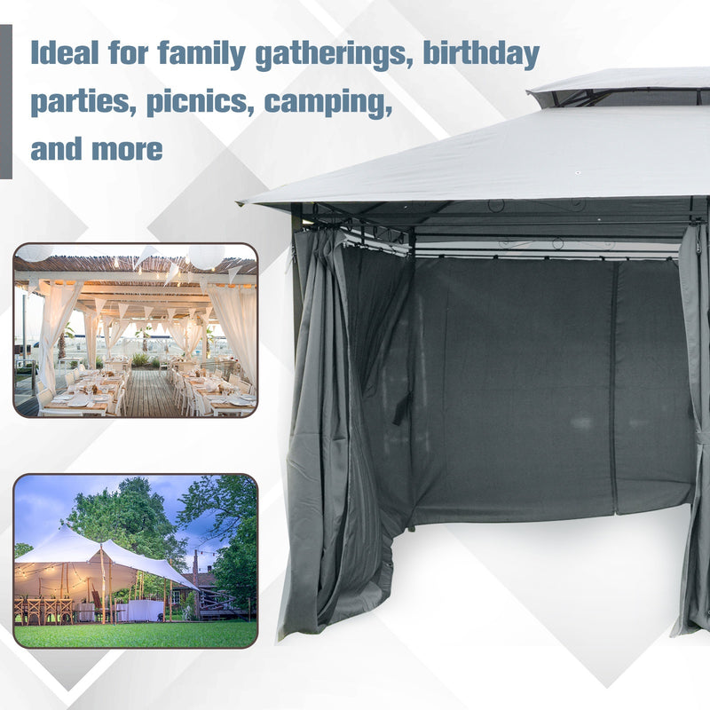 3 x 4m Outdoor 2-Tier Steel Frame Gazebo with Curtains Outdoor Backyard