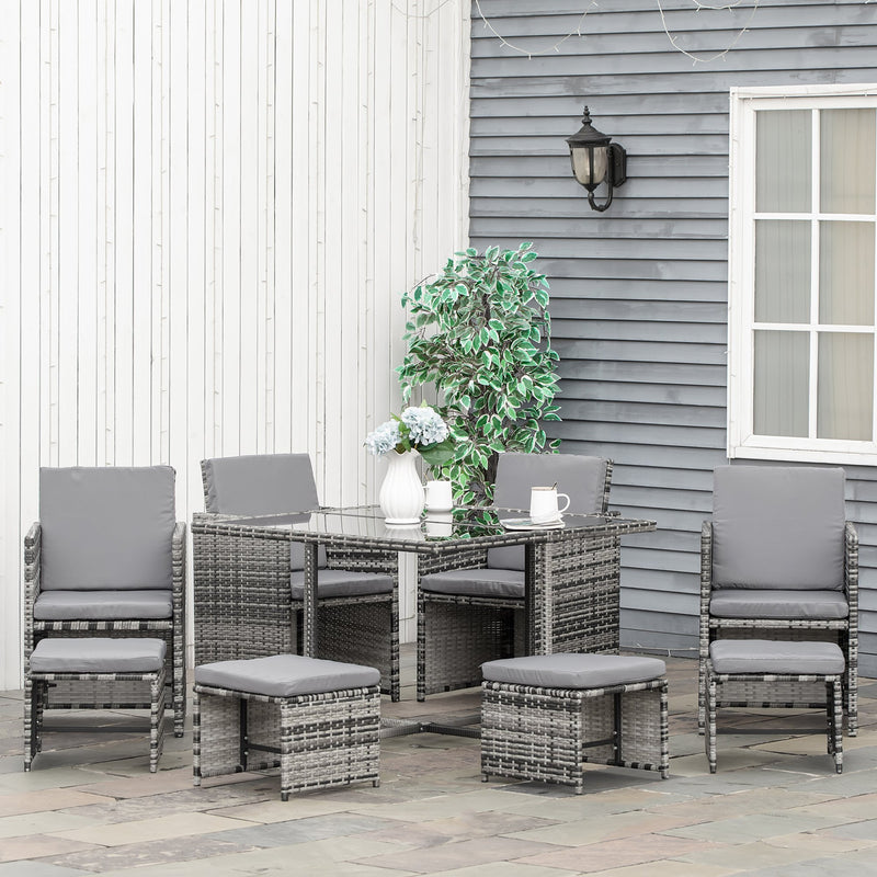 Rattan Furniture Set Wicker Weave Patio Dining Table Seat Mixed Grey