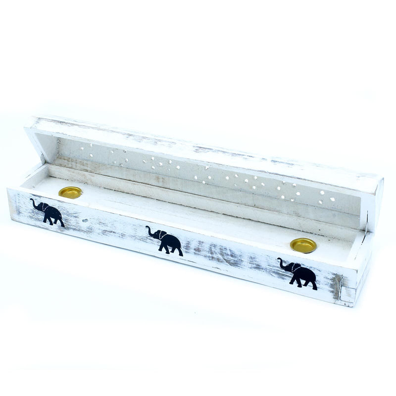 White Washed Incense Holder - Smoke Box - Per case: 1 Piece